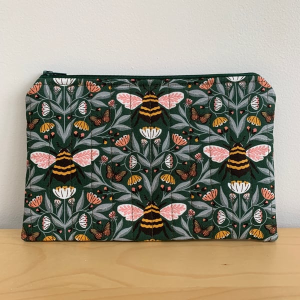 Bee Print Fabric Quilted Organiser Pouch