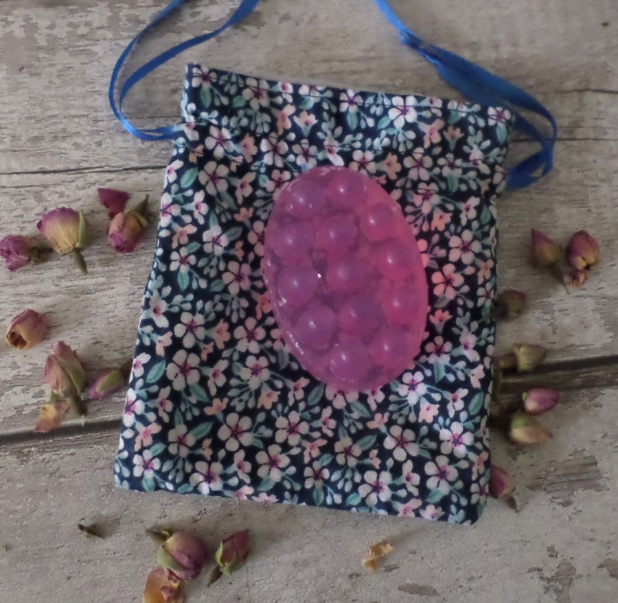 Rose Geranium Natural Handcrafted Massage Soap With Pretty Lined Cotton Bag