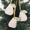 Set of three ceramic pear Christmas decorations Pottery pear 