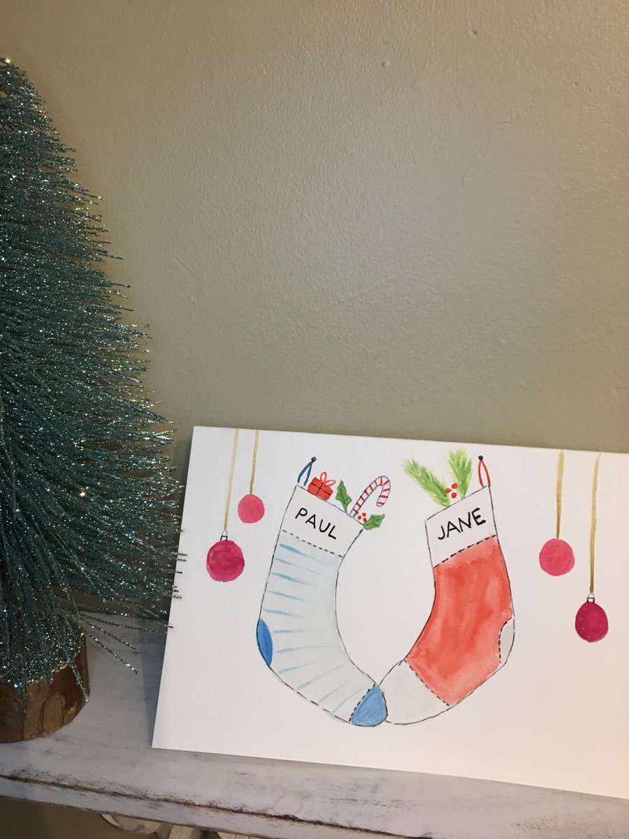 Hand Painted Personalised Christmas Card, Christmas Stockings 