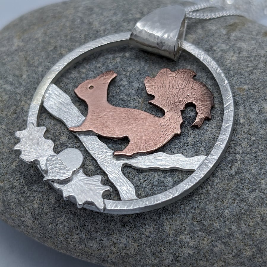 Handmade red squirrel pendant, Silver squirrel necklace, Wildlife jewellery