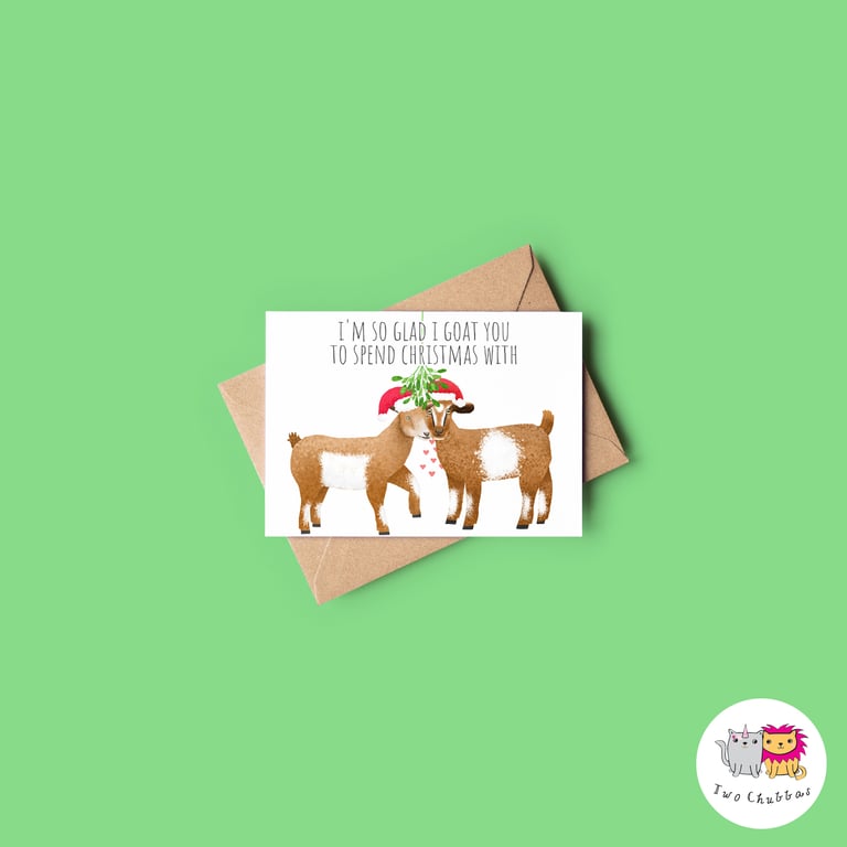 Goat Christmas Card, A6 Christmas Card, Cute Animal Christmas Card