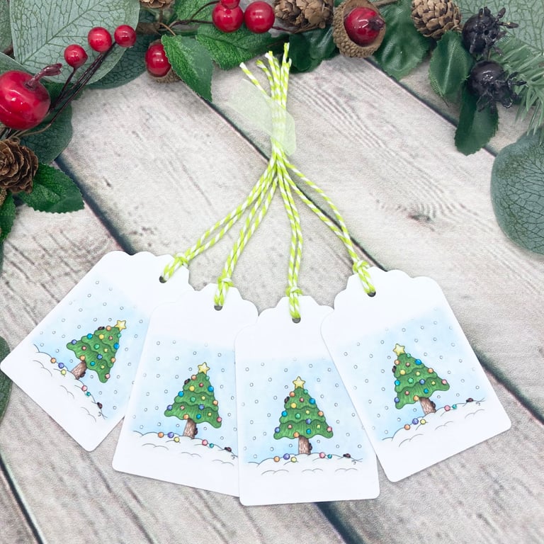 Christmas Tree Gift Tags - set of 4 tags