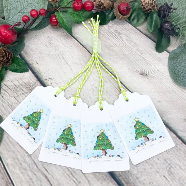Christmas Tree Gift Tags - set of 4 tags
