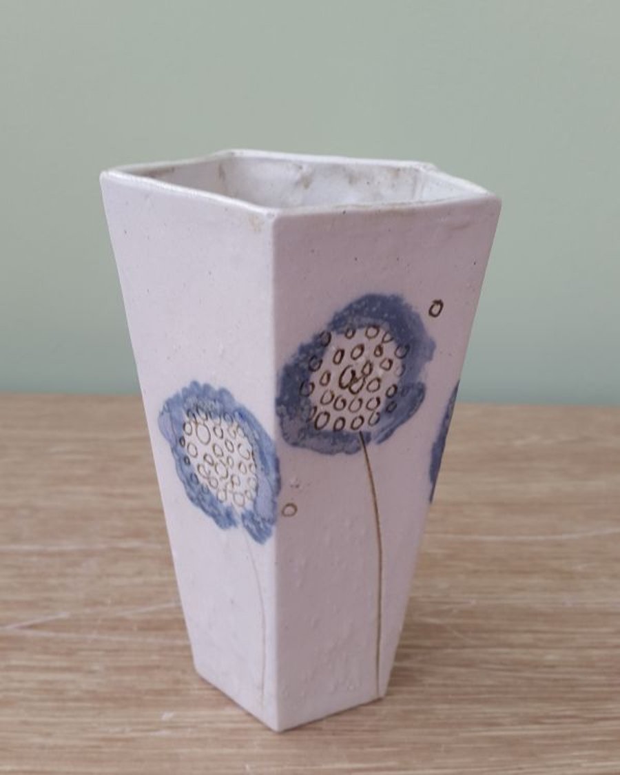 Blue Dandelions Pentagonal Ceramic Vase