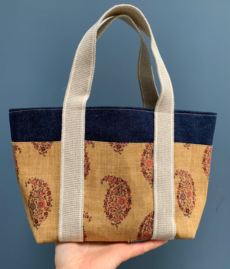 Denim and Paisley bag with pockets