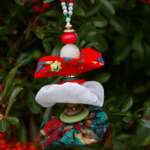 Christmas Decorations set of 3 suffolk Puffs with beads and buttons