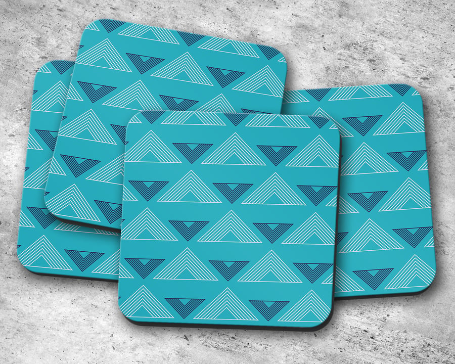 Set of 4 Blue and White Kilim Design Coasters
