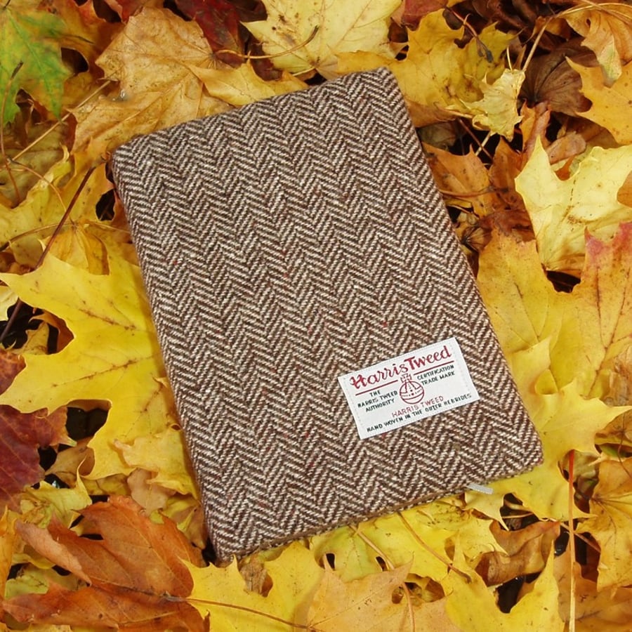 Harris tweed A5 book cover diary notebook brown herringbone