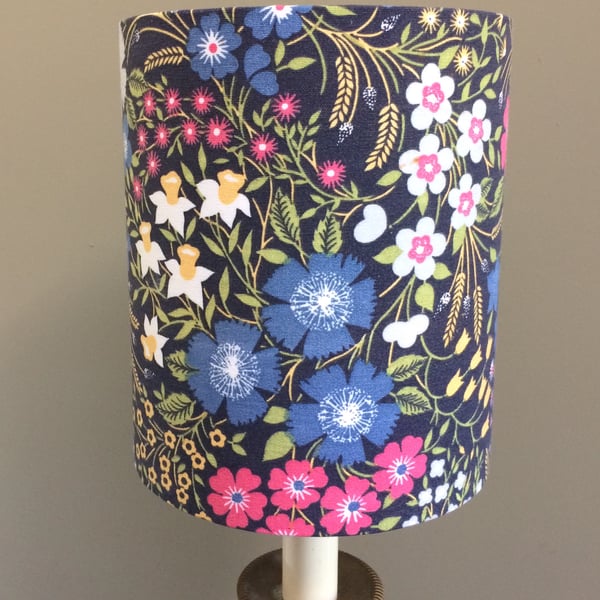 Ditsy  Daisy Floral VIntage 60s 70s Navy Blue Fabric Lampshade option 