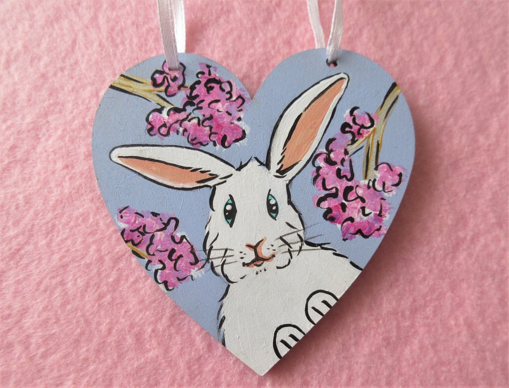 Bunny and Cherry Blossom Bunny Rabbit Hanging Heart Home Decoration