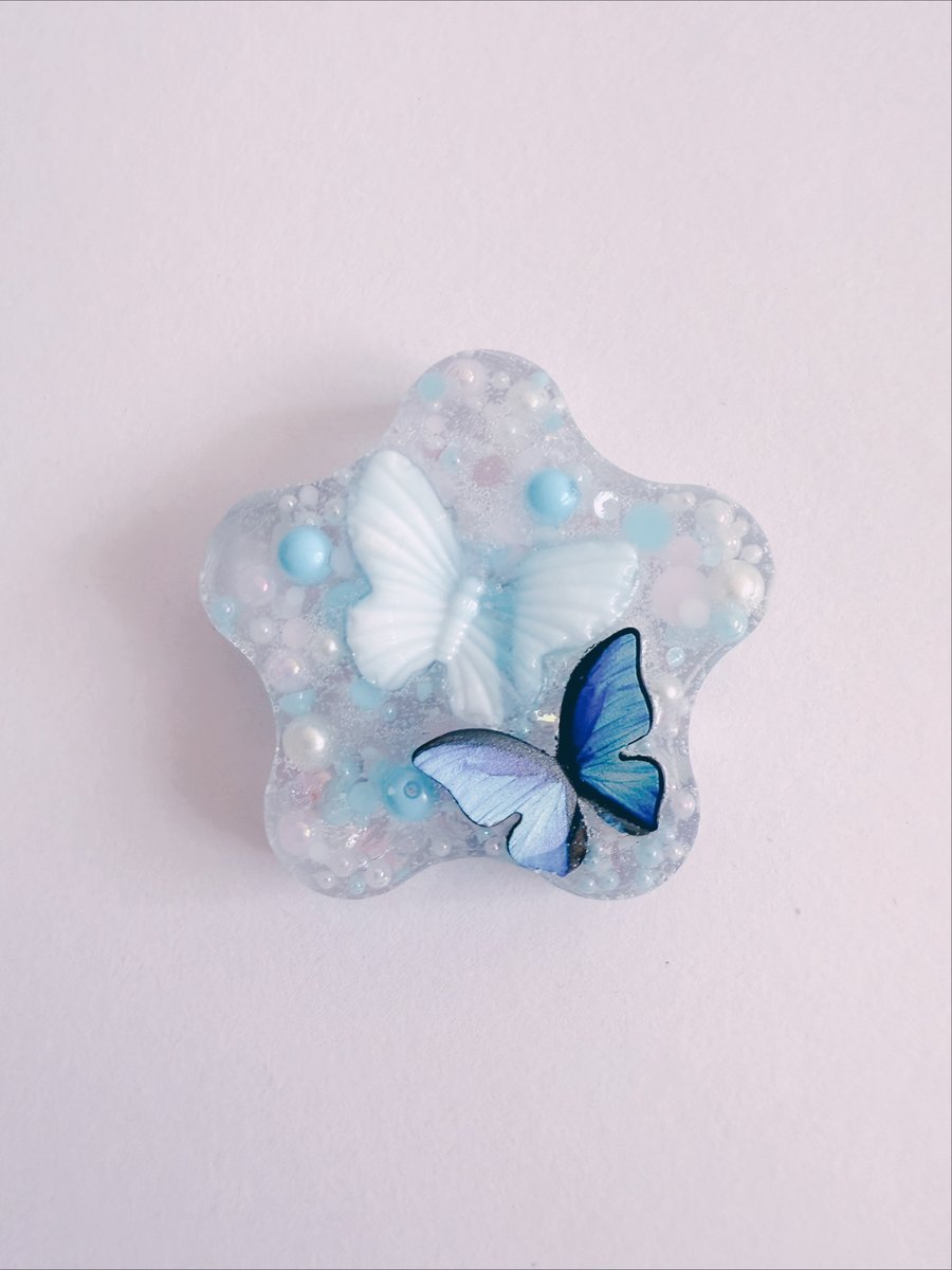 Blue Butterfly Flower Worry Stone