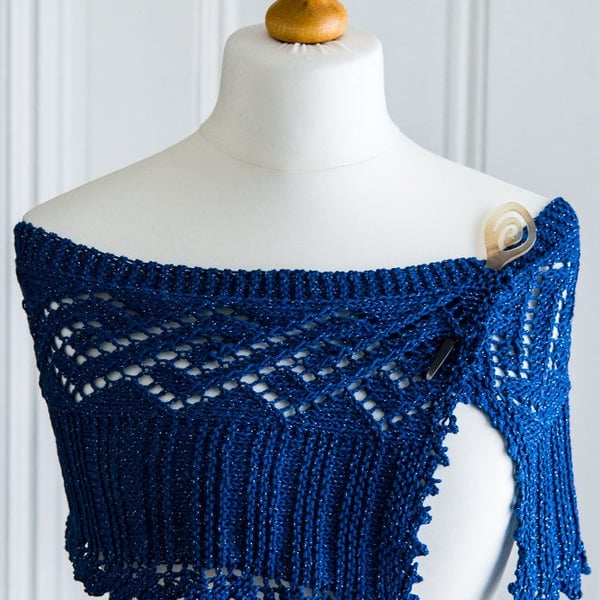 Shoulder wrap - hand knit summer shoulder wrap or shawl, in blue