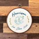 Personalised Baby Name Embroidery Hoop - Islamic Nursery Wall Decor with date