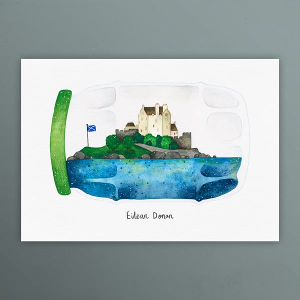Highlands landscapes, Eilean Donan castle, Loch Duich, A4 art print