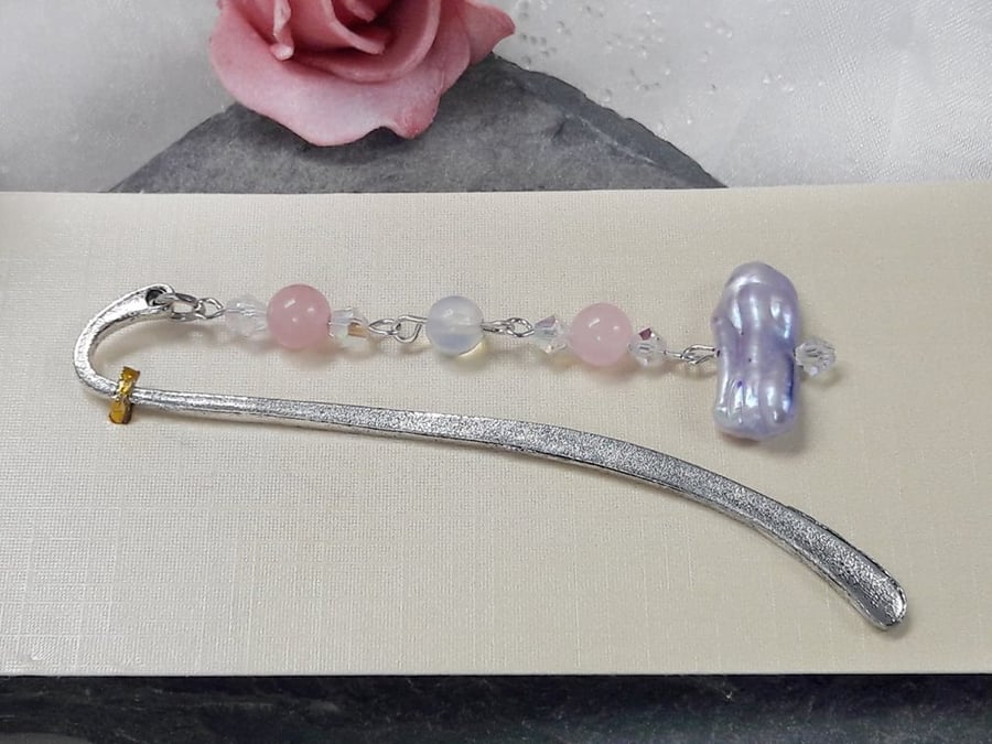 SALE Beaded bookmark - gemstone and freshwater pearl