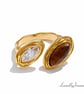Tiger’s Eye & Crystal Open Ring – Gold Adjustable Statement Ring