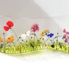 Floral wave, fused glass ornament, birthday gift, home decor, bumblebees. 