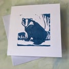 Seconds Sunday Blue Badger 1 Lino print card