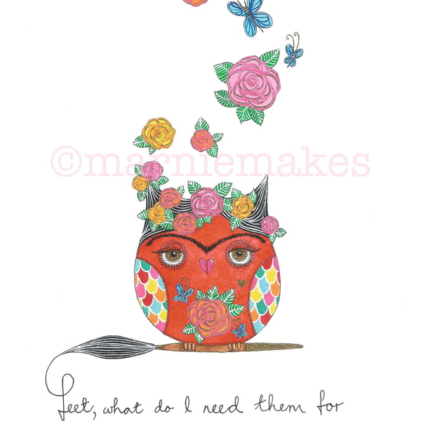 Frida K'Owl'o (Wings To Fly) - A4 Hand-finished Giclee Print
