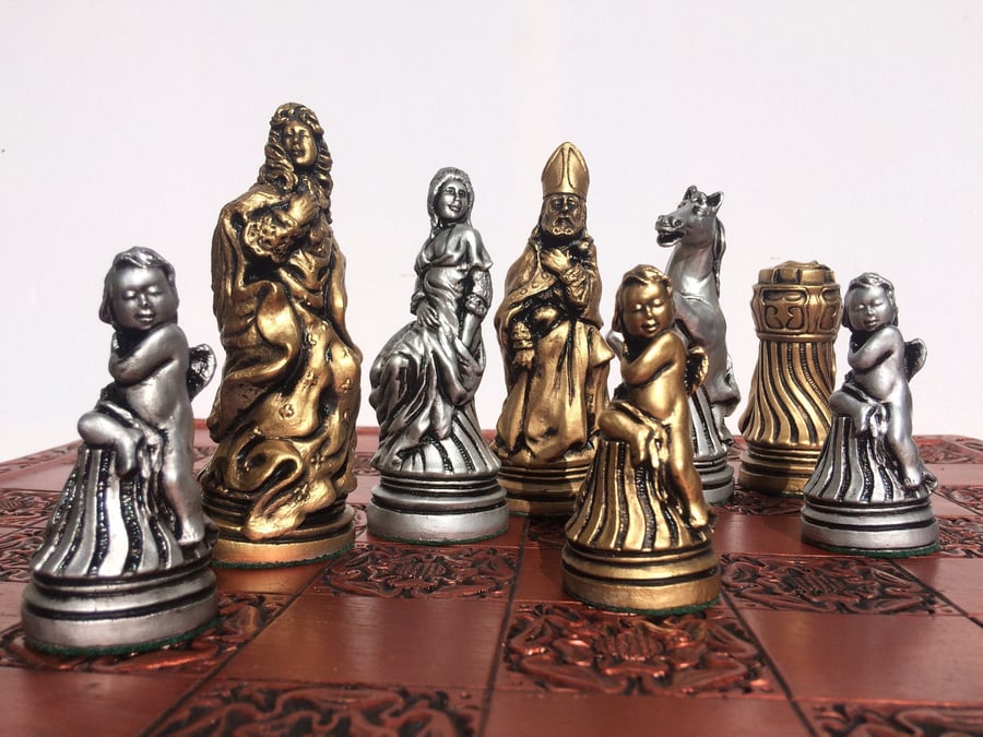 Large Louis XIV Themed Chess Pieces - Reconstructed Stone Chess pieces