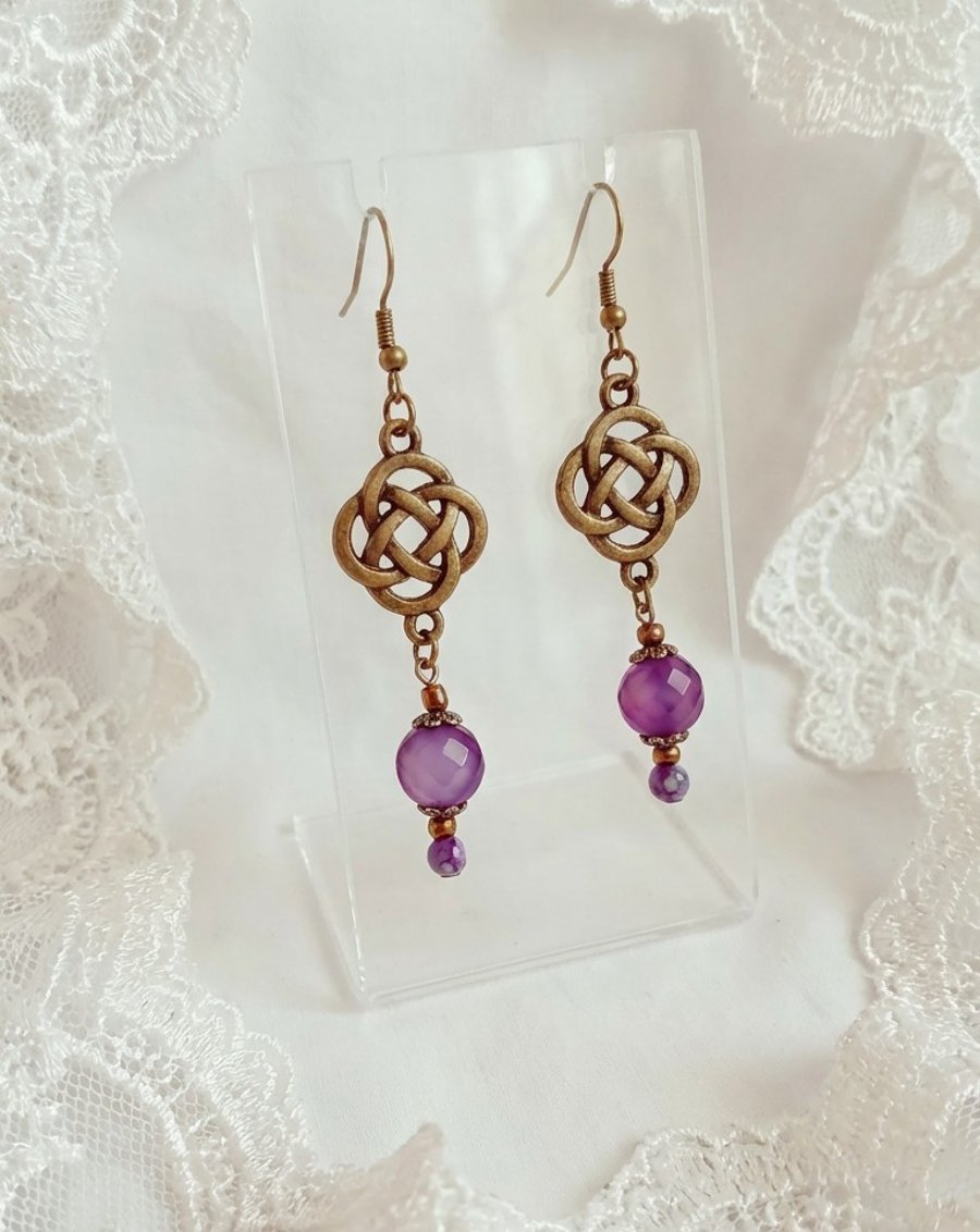 Agate & Bronze Earrings  Purple Agate