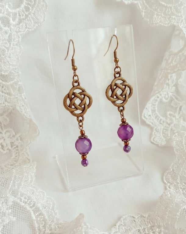 Agate & Bronze Earrings  Purple Agate