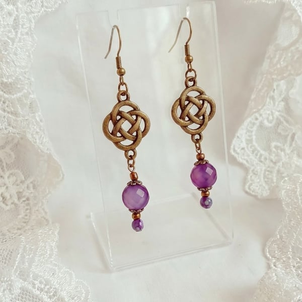 Agate & Bronze Earrings  Purple Agate