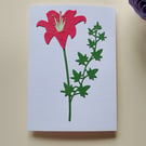 Red Paper Lily - Flower Shop Moments, Blank Handmade Floral Card 