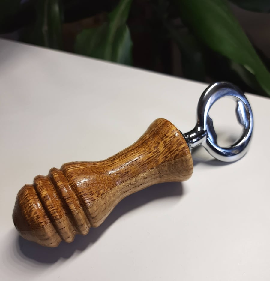 Handmade Woodturned Bottle Opener with Mango, Cherry and Oak Wood