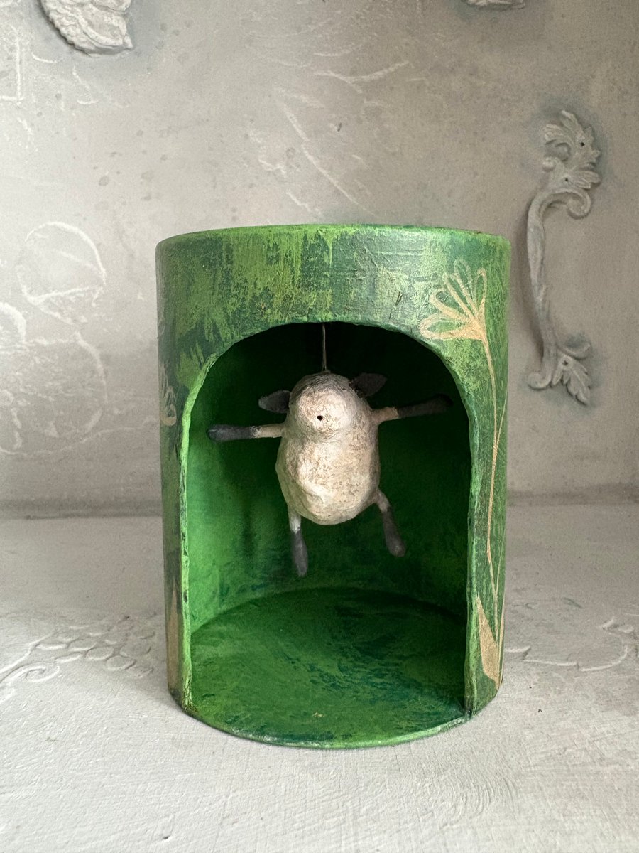 Paper mache sheep in a truffle box