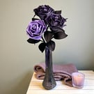Trio of Purple Leather Roses - Handmade 3rd anniversary gift 