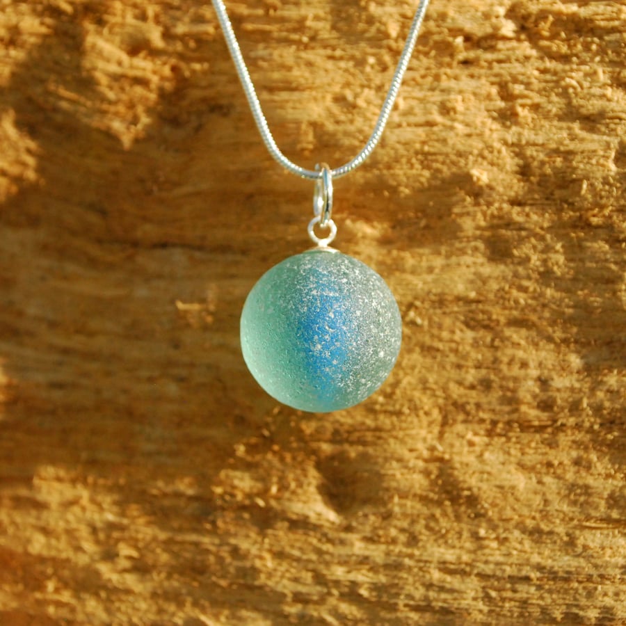 Blue sea glass marble pendant