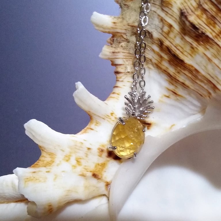 Natural Citrine Silver Pineapple Sterling SIlver Pendant & Chain 18 Inch