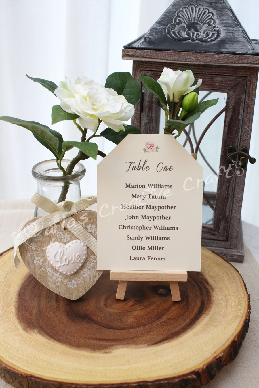 Personalised wedding table plan individual cards - Shabby chic rose themed