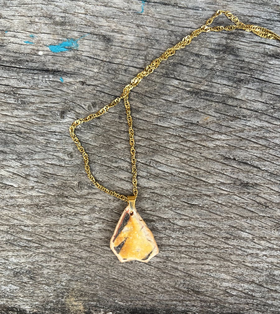 Golden Watchet Sea Pottery Pendant Necklace 