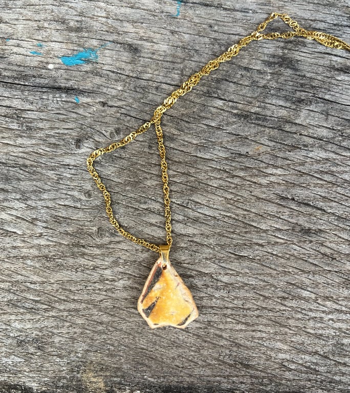 Golden Watchet Sea Pottery Pendant Necklace 