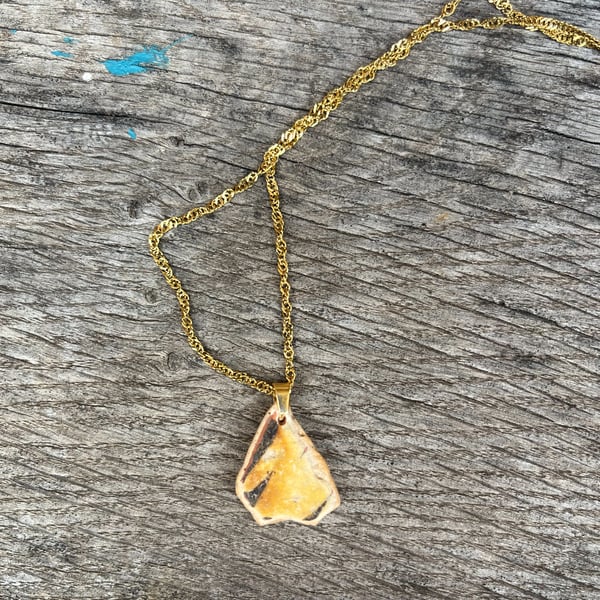 Golden Watchet Sea Pottery Pendant Necklace 