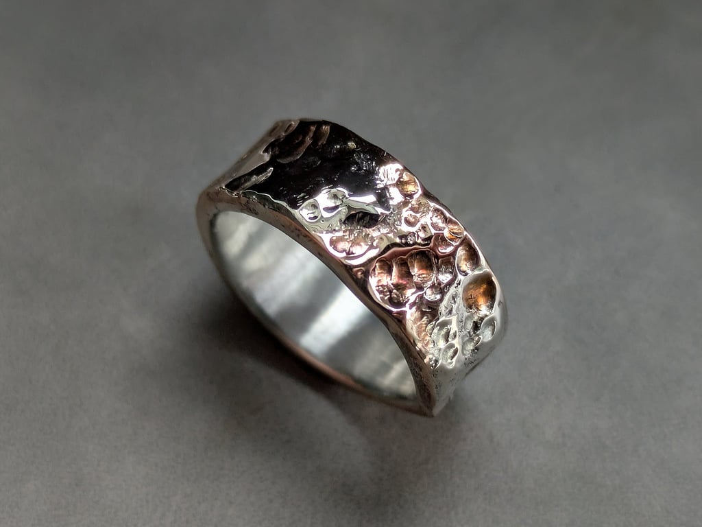 Sterling Silver & Bronze Sculptural Ring, Chunky Mixed Metal Band