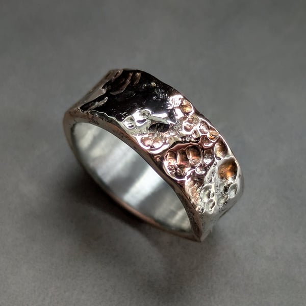 Sterling Silver & Bronze Sculptural Ring, Chunky Mixed Metal Band