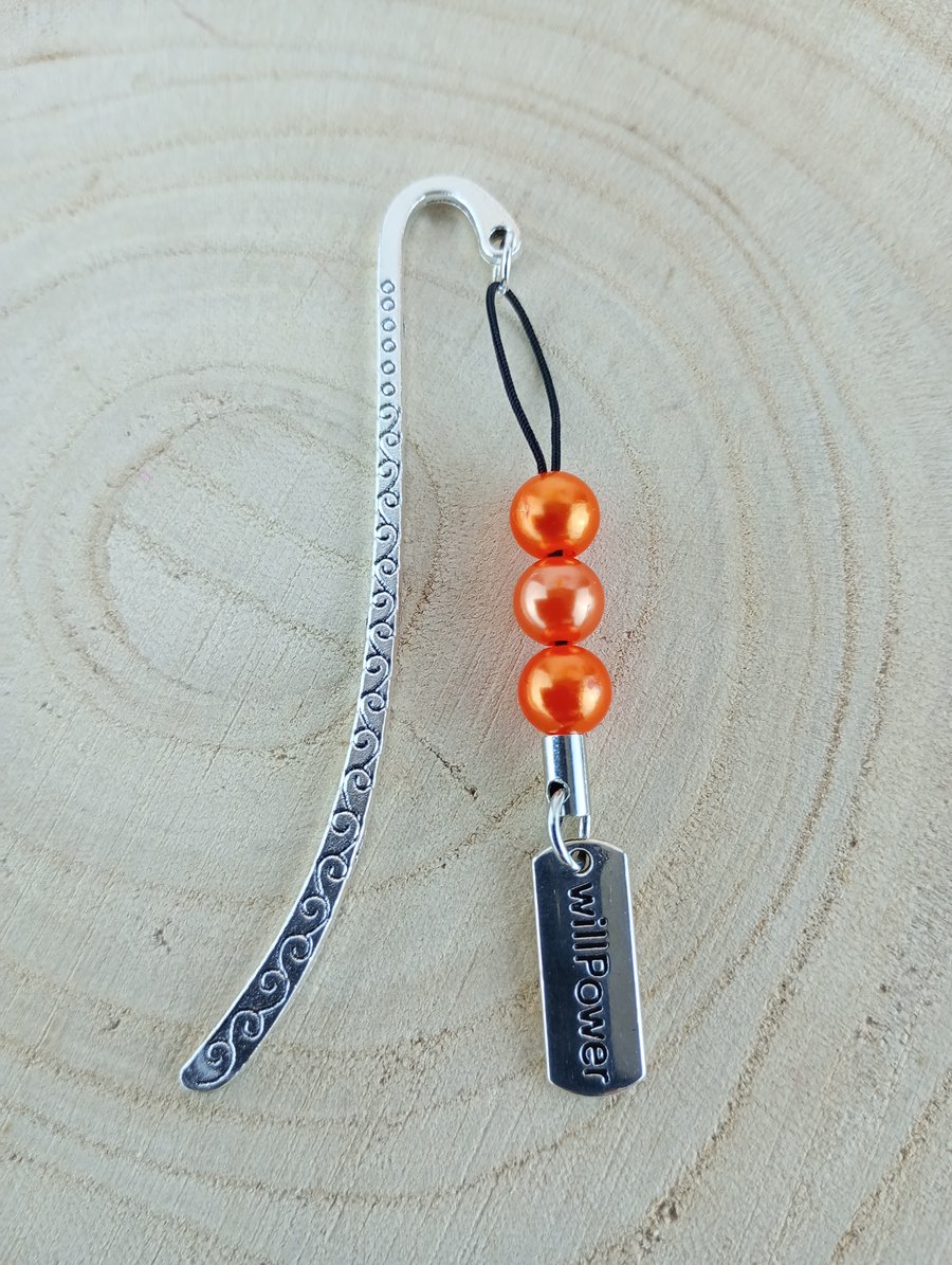 Inspirational Metal Bookmark - Orange Beaded Will Power Bookmark