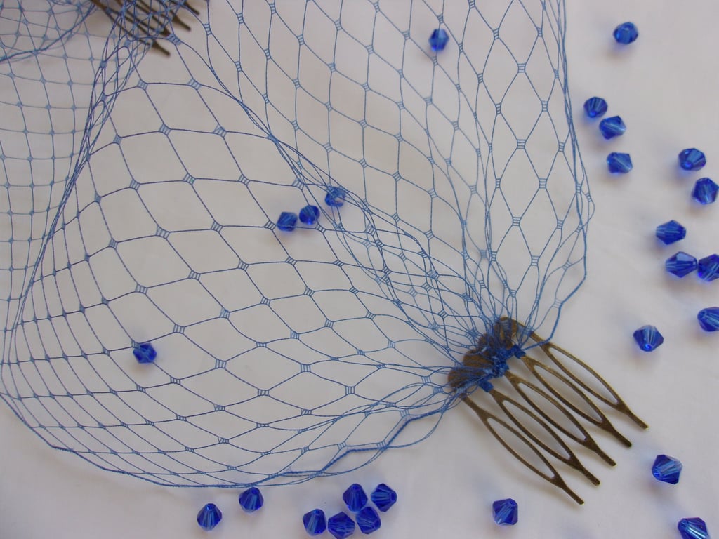 Royal Sapphire Blue Birdcage Bandeau Wedding Bridal Brides Veil 