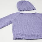 Organic Cotton Lilac Baby Jumper & Beanie Hat 3 - 6 months