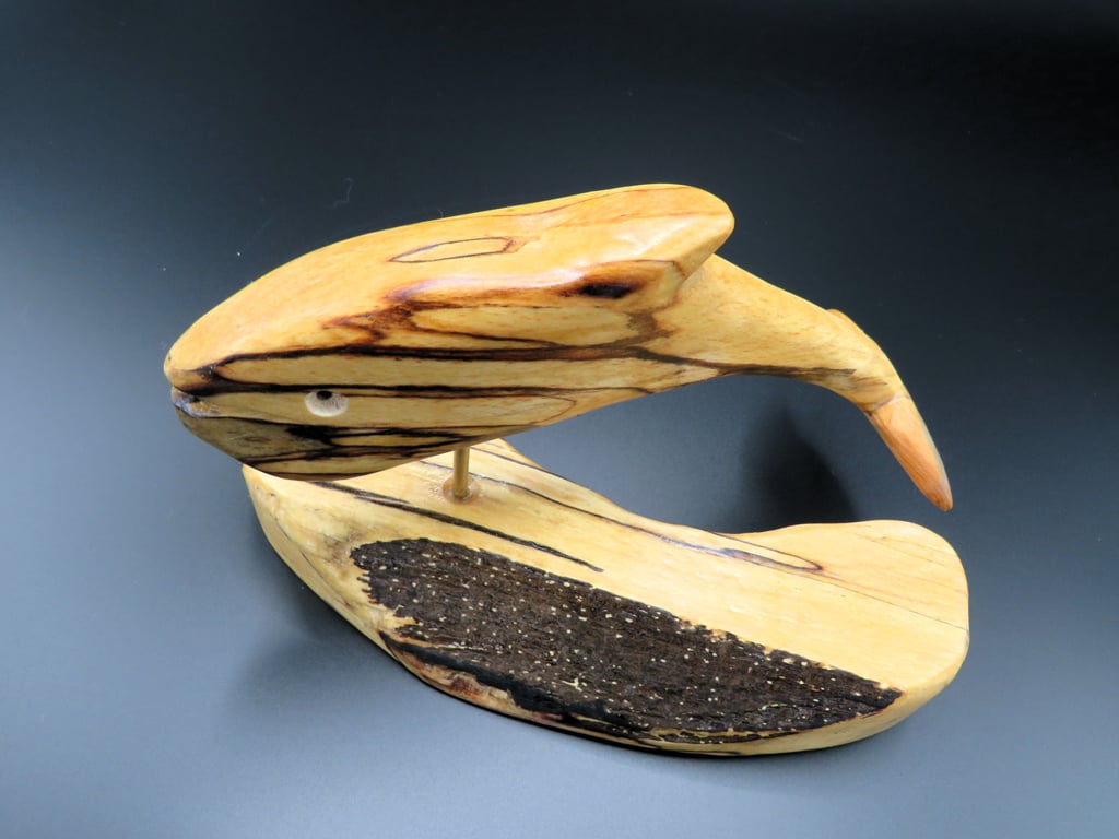 Hand carved Spalted Beech Whale SKU W02