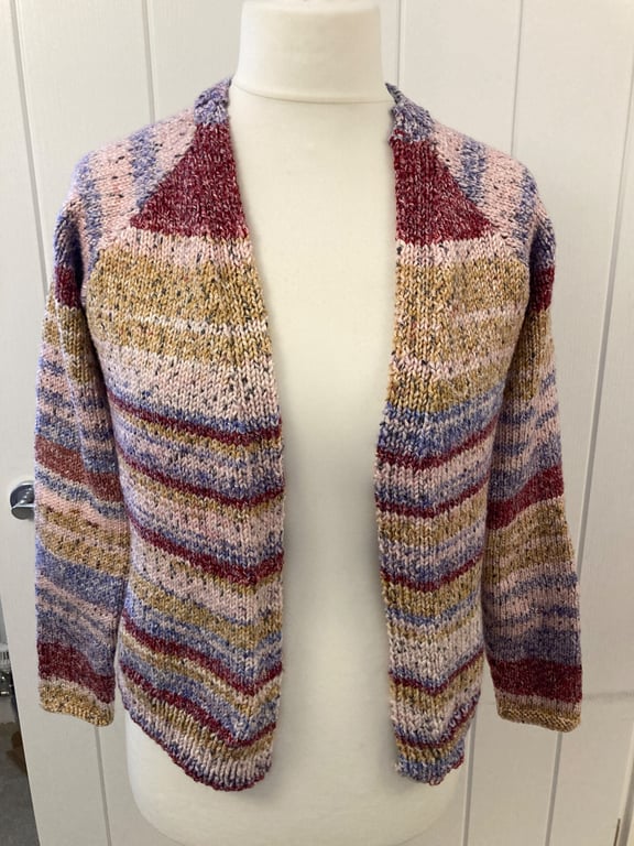 Handmade Multistriped edge to edge cardigan Acrylic cotton and wool blend size M