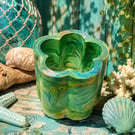 Funky Turquoise and Green Flower Pot or Storage Jar.  Hippy Boho Style. Groovy !