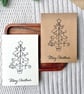 Hand stamped Christmas tree card minimalist winter greetings card rustic design - Image 1