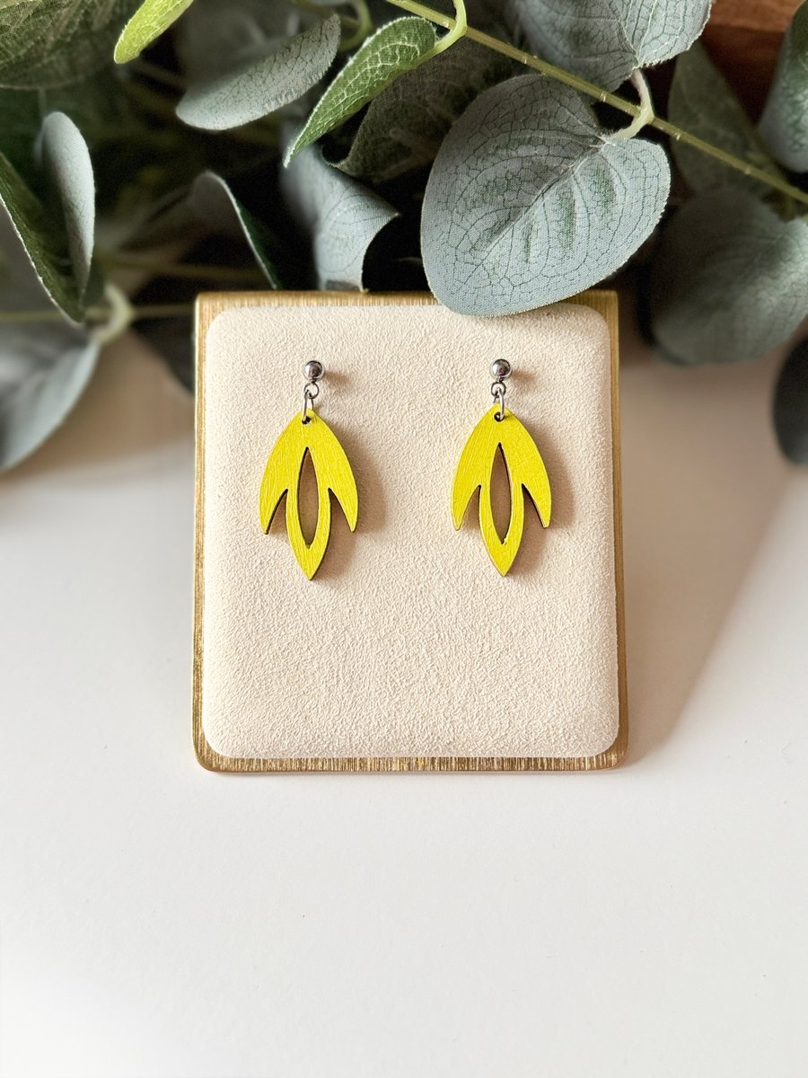 Yellow Laser Cut Tulip Flower Earrings  