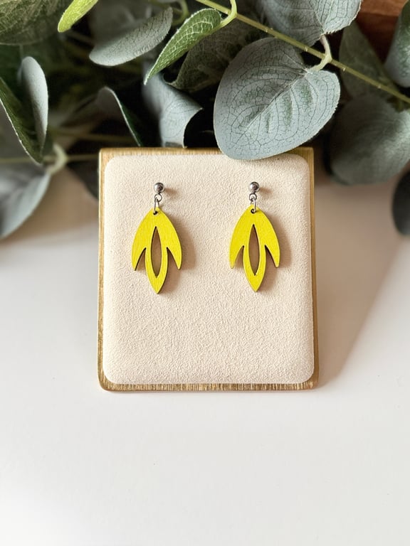 Yellow Laser Cut Tulip Flower Earrings  