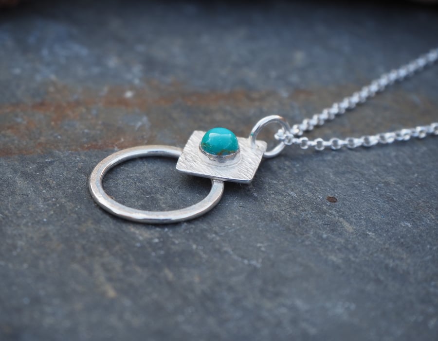 Turquoise silver pendant, turquoise necklace